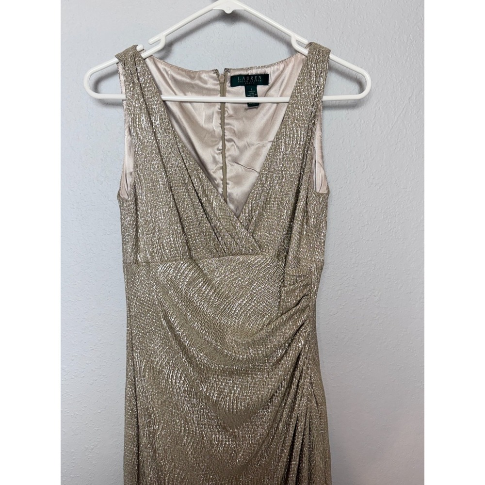 Lauren Ralph Lauren Dress Women's Size 6 Gold Holiday Party Glamour Elegant - Picture 8 of 16